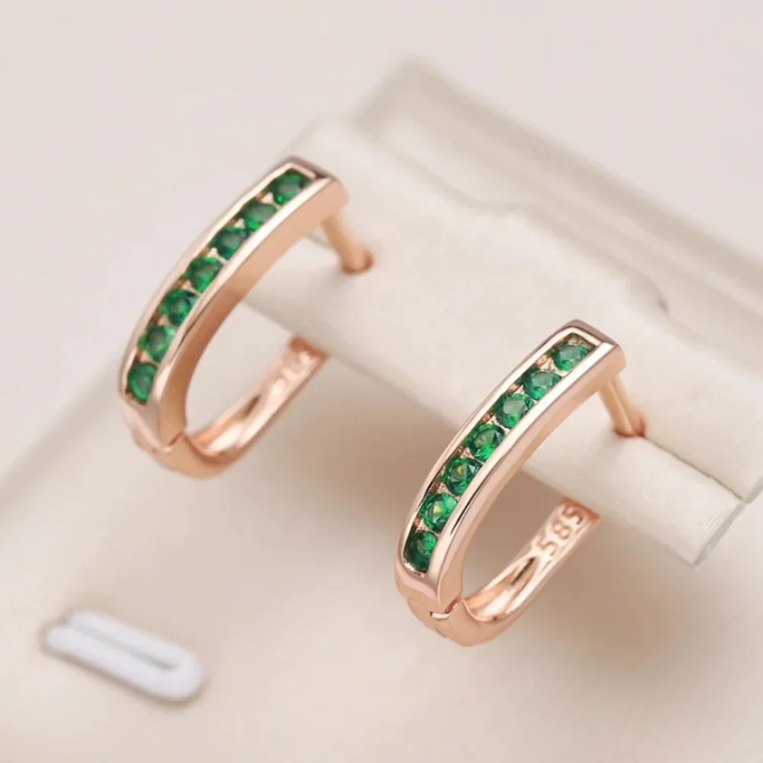 Brincos Elegantes de Cristal Verde
