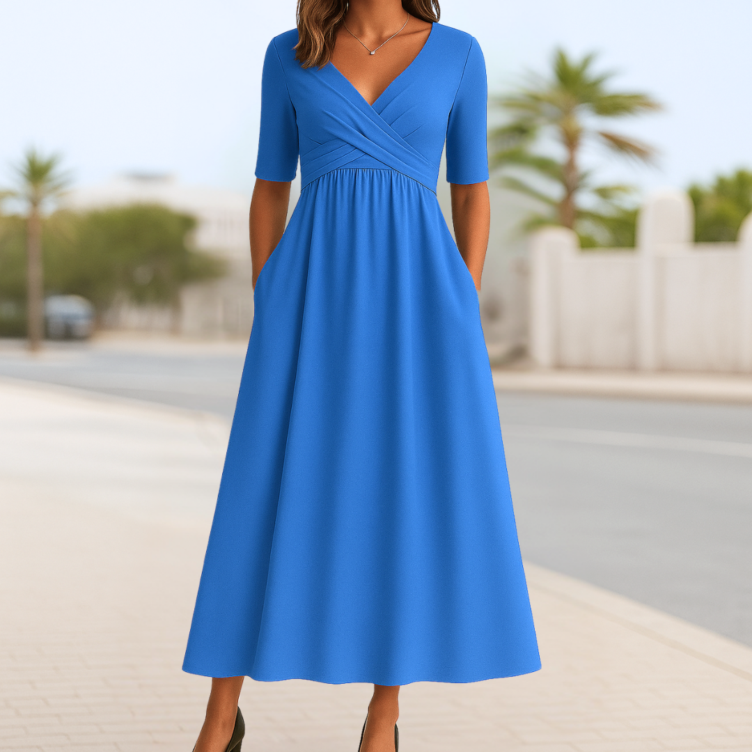Monique™ | Vestido Cruzado de Manga Curta