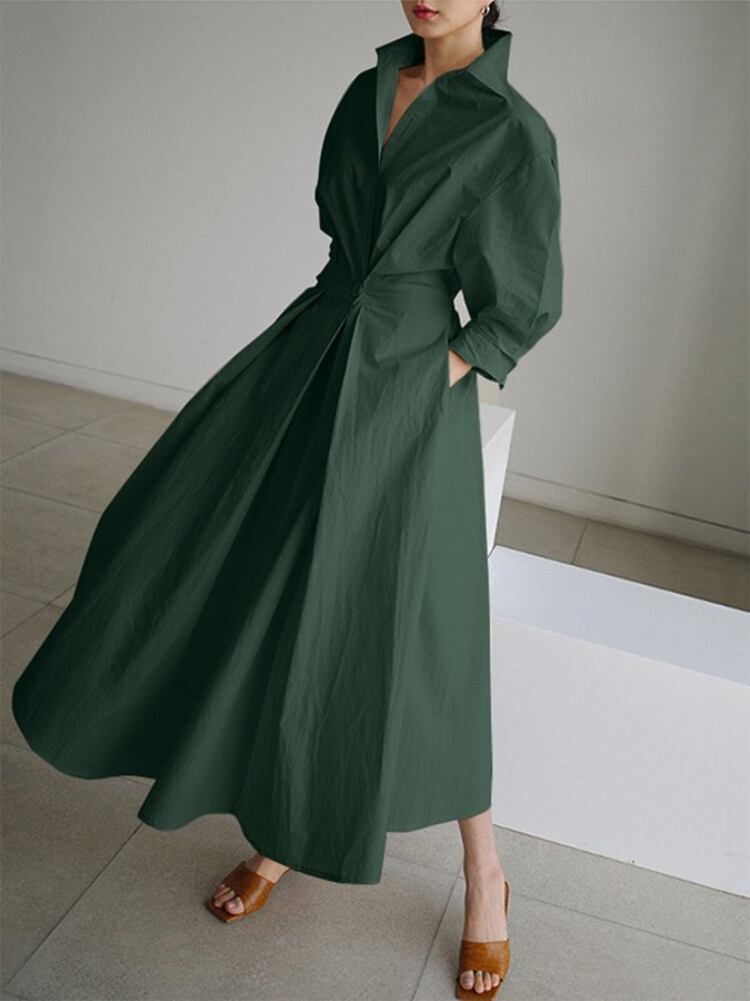 Brynn - Vestido Swing A-Line com Gola Polo Chic