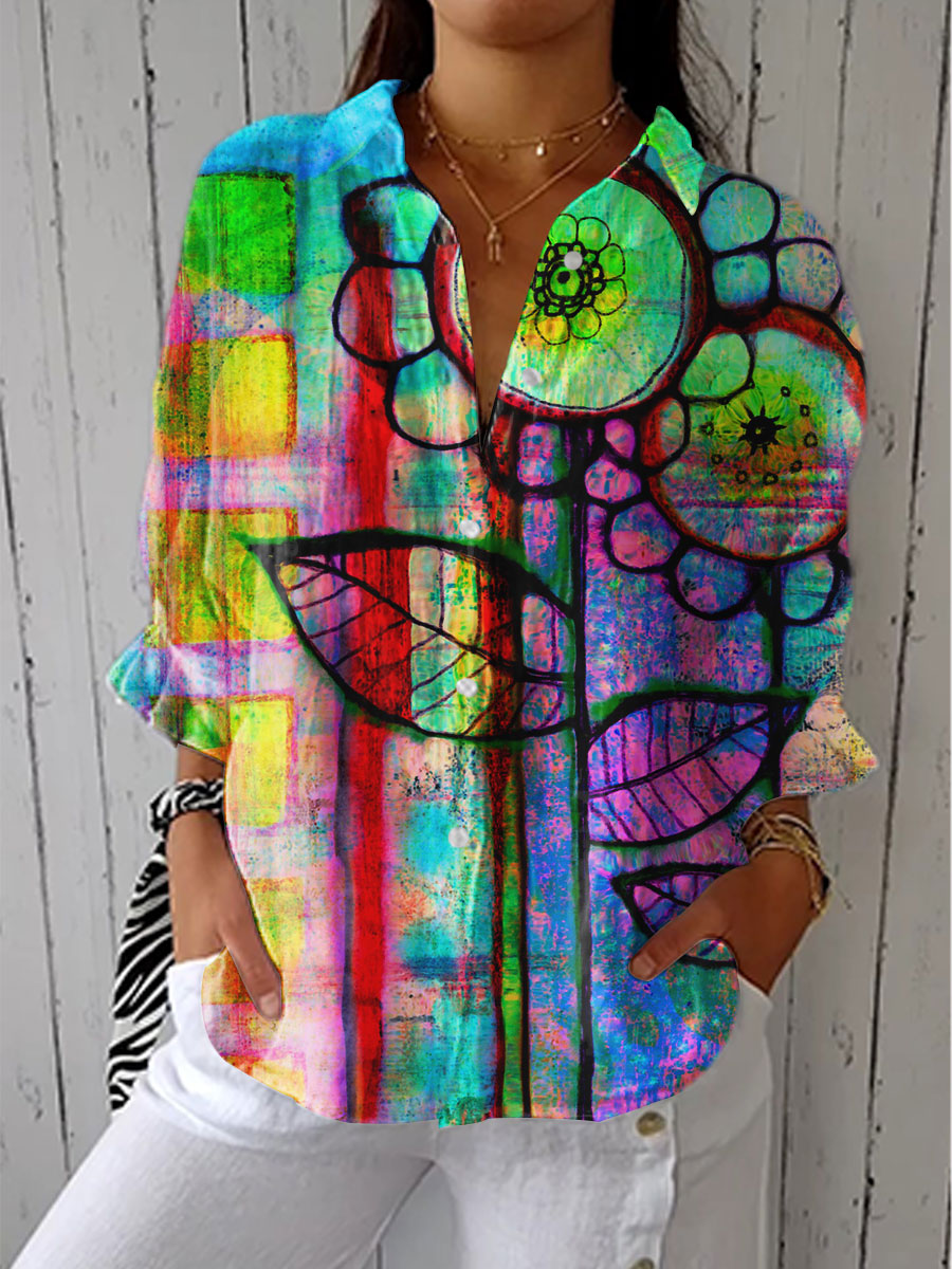Blusa Joelle™ com Estampa de Flores Artísticas