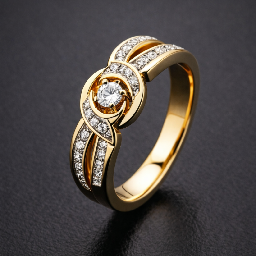 Anel de Cristal Dourado Infinito