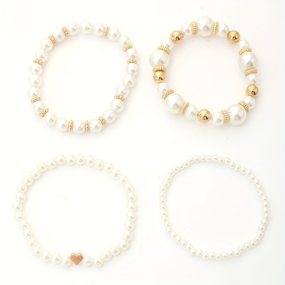 Conjunto de Pulseiras de Coração de Pérola Elegante