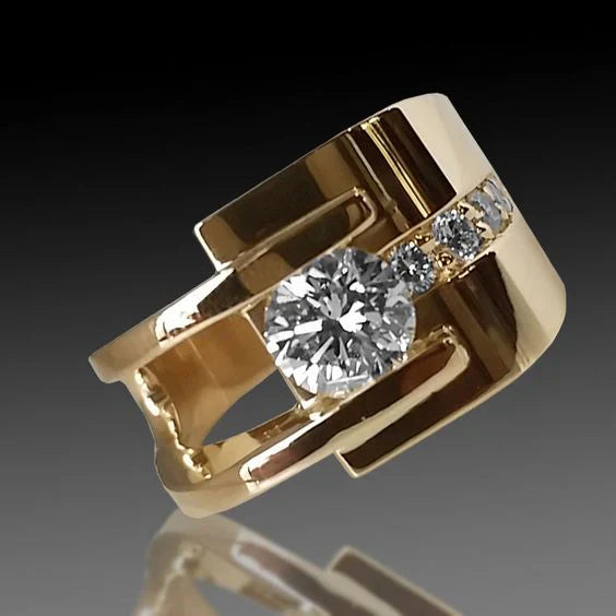 Anel vintage em zircônio irregular dourado