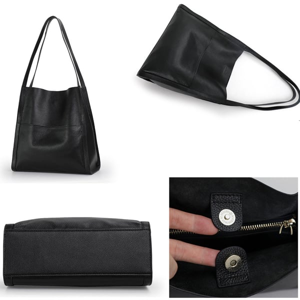 Bolsa de ombro simples em couro genuíno de cor sólida