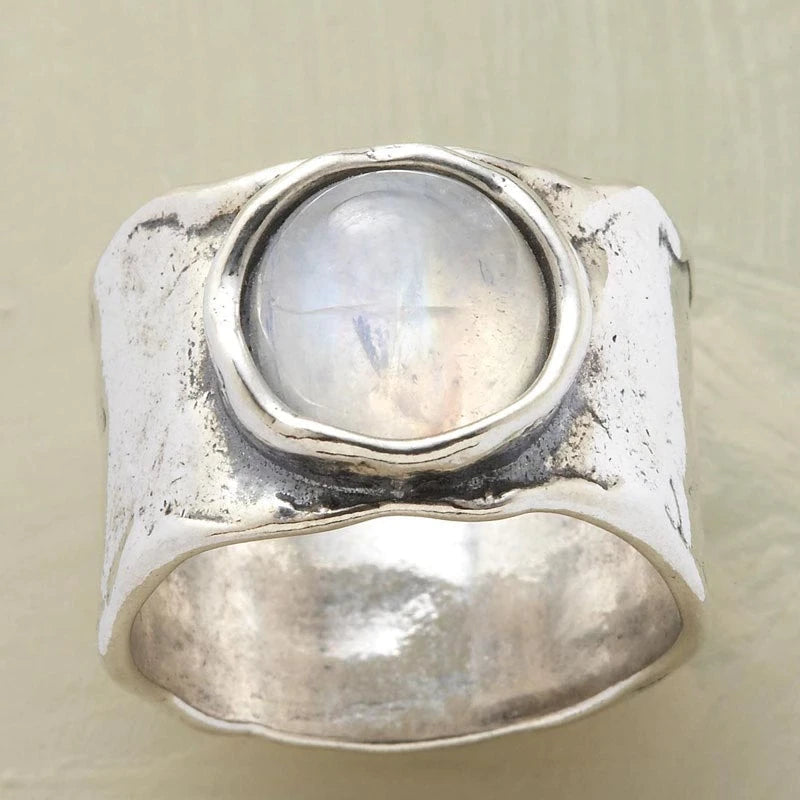 Anel de Pedra da Lua Prata