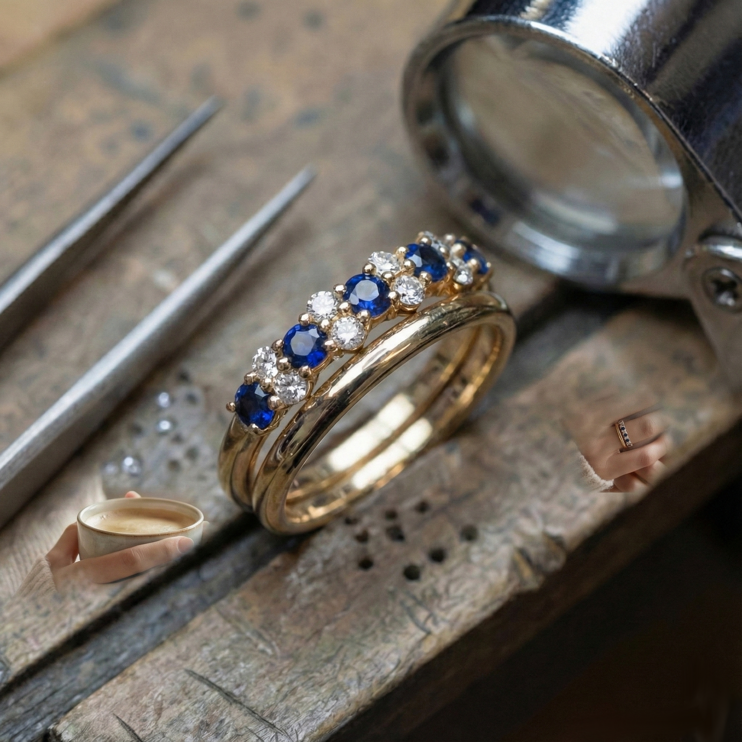 Anel de Ouro Vintage Elegante com Zircônia Azul