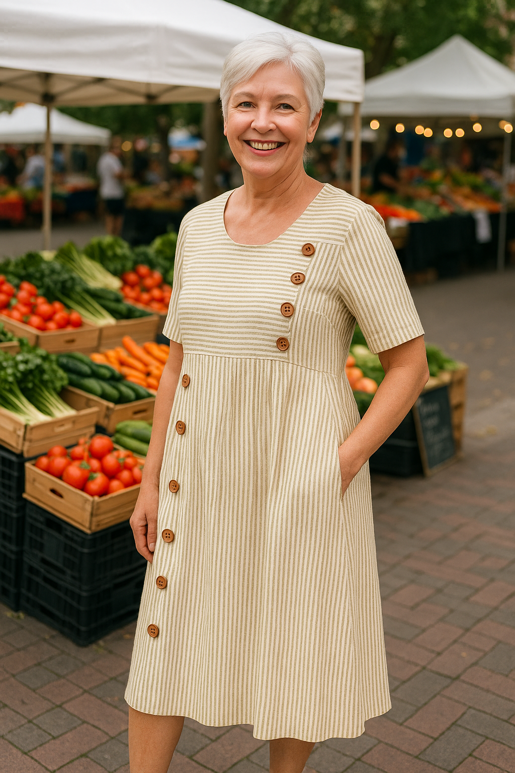 Brienne | Vestido Midi Listrado – Conforto Sem Esforço, Confiança Todo Dia