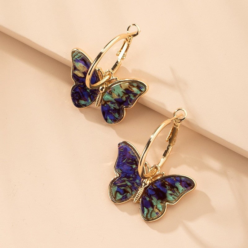 Brincos de Argola em Ouro Multicoloridos com Motivo de Borboleta