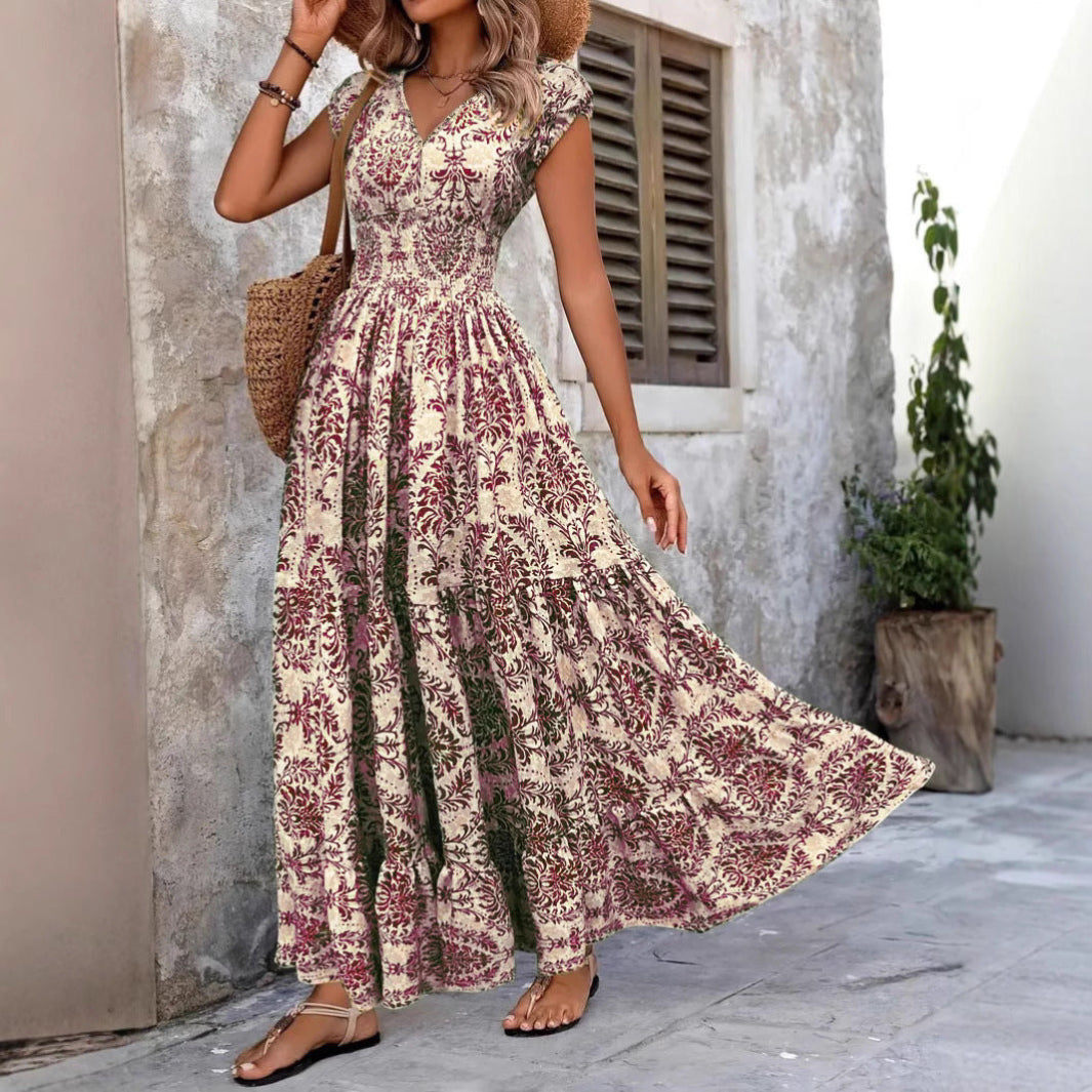 SARKI™ - Vestido Boho Chic de Verão com Decote em V e Pregas
