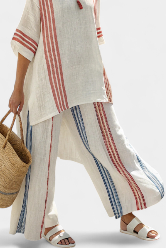 Solvane | Top Listrado Multicolorido Sofisticado & Calças Mediterrâneas