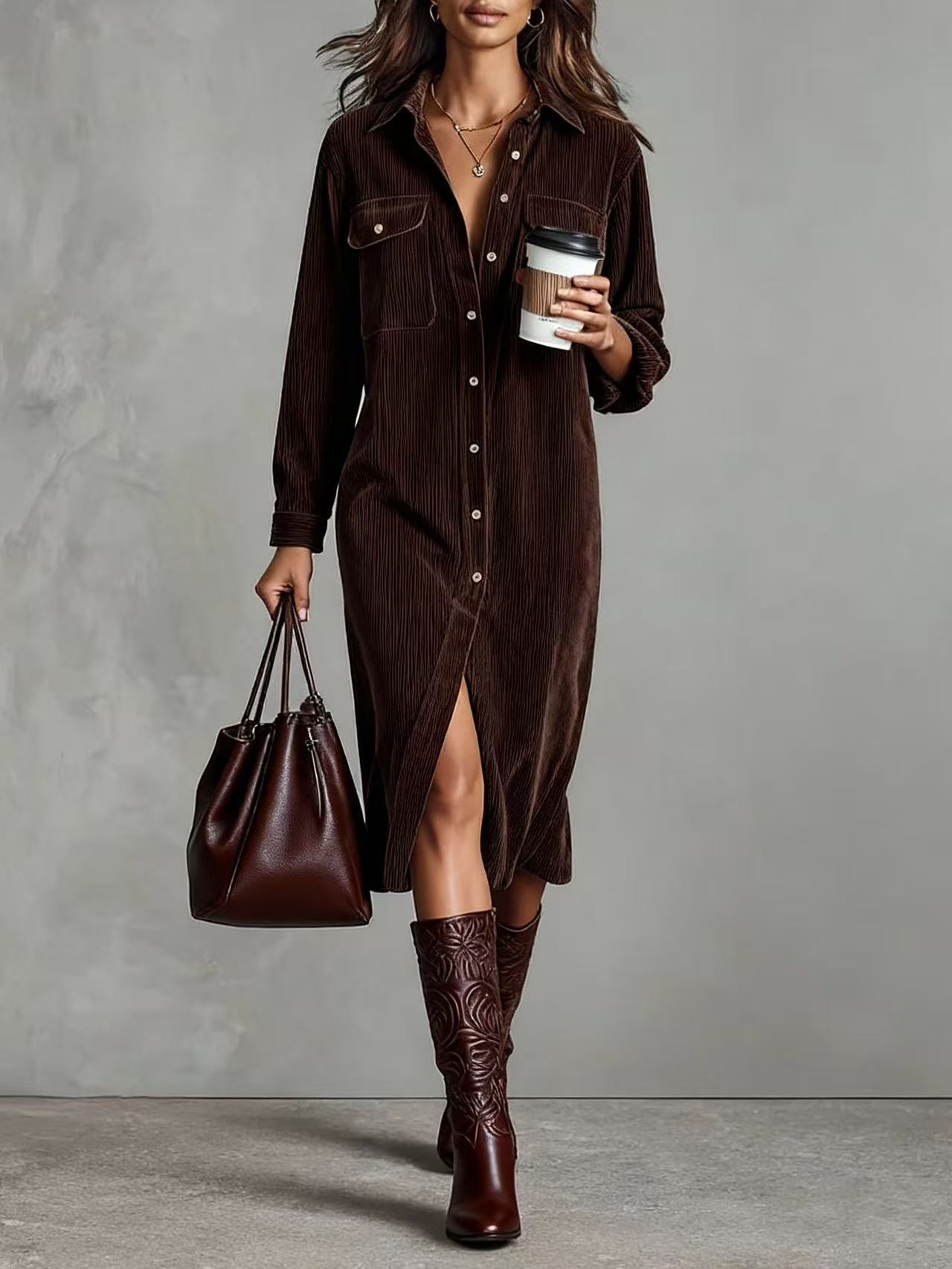 Vestido com Bolso Duplo no Peito