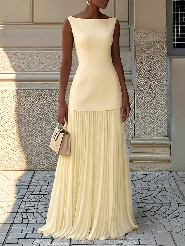 Sunthari - Vestido Longo Sem Mangas Com Pregas
