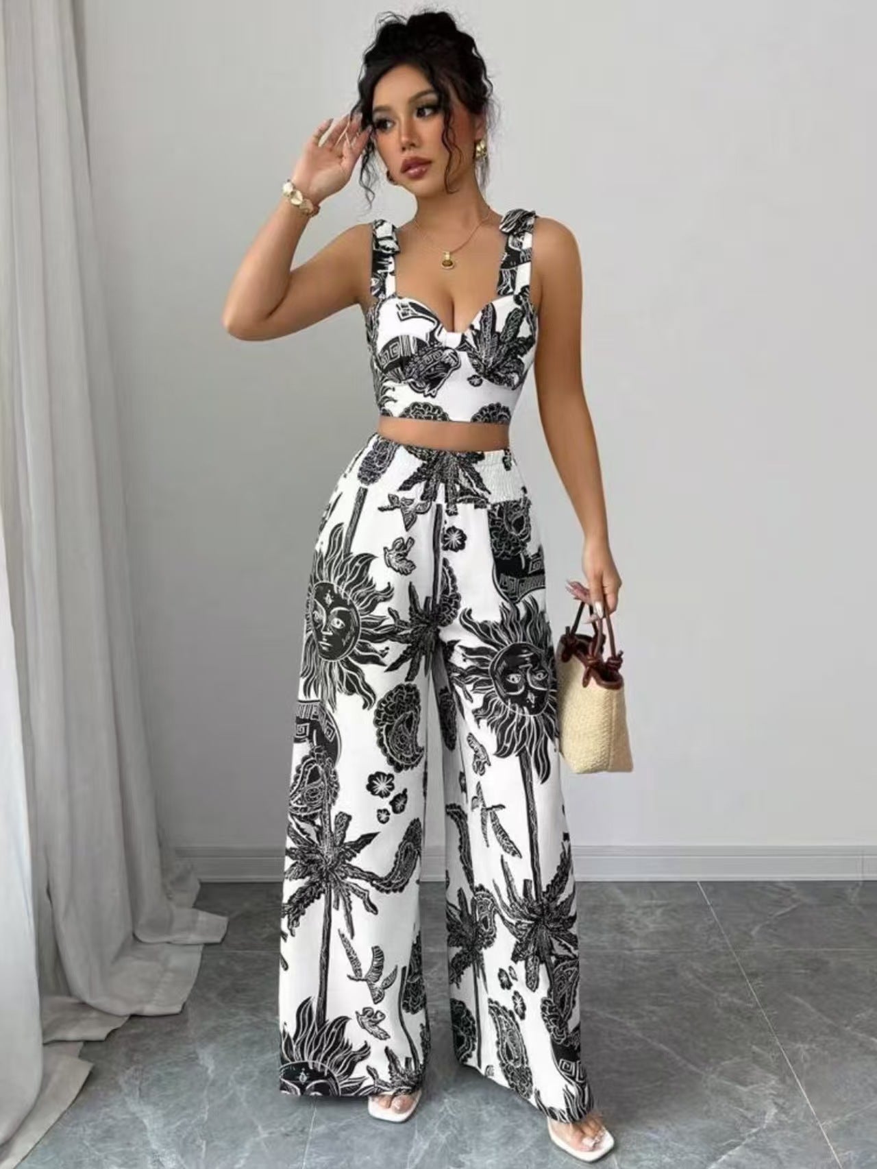 THAWDI™ - Conjunto Elegante de Calça Cropped e Pantacourt Estampada