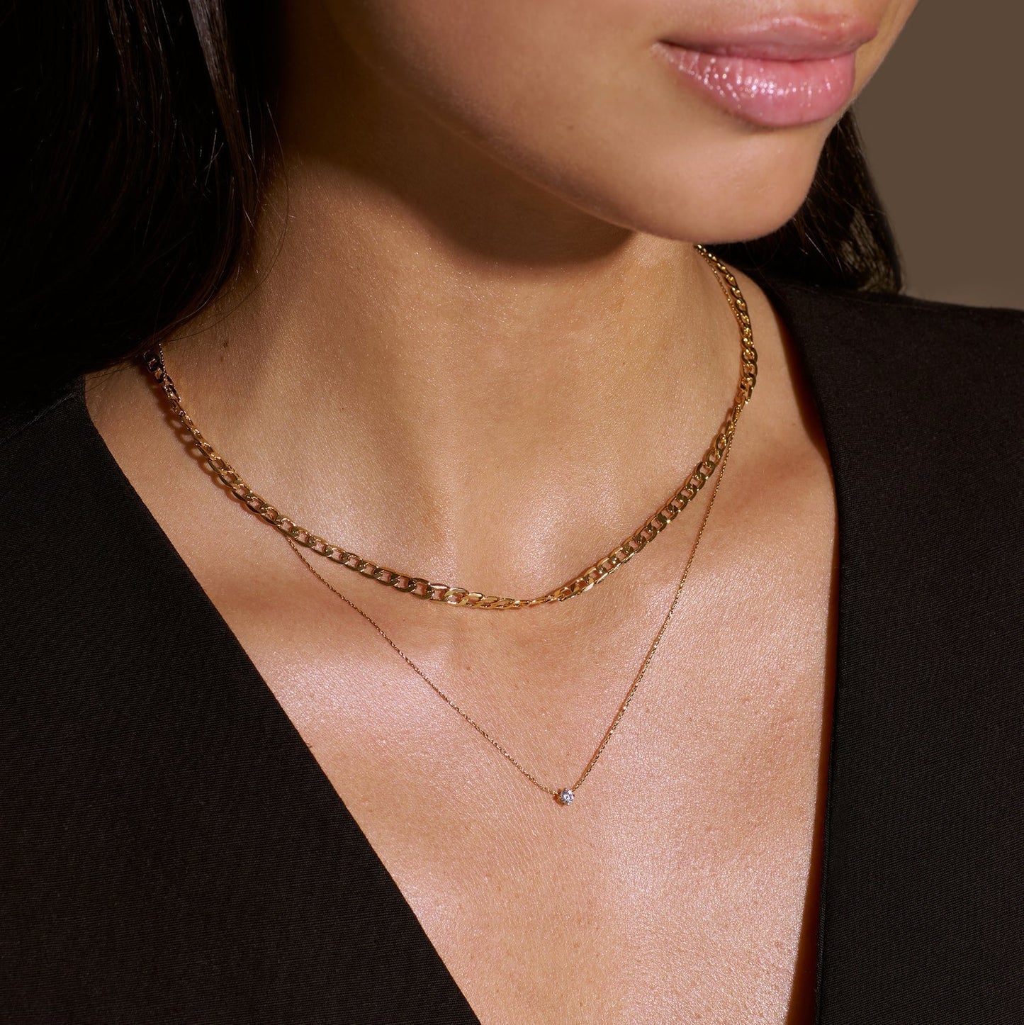 Colar de Cadeia Curb de Ouro Vintage com Elos Planos