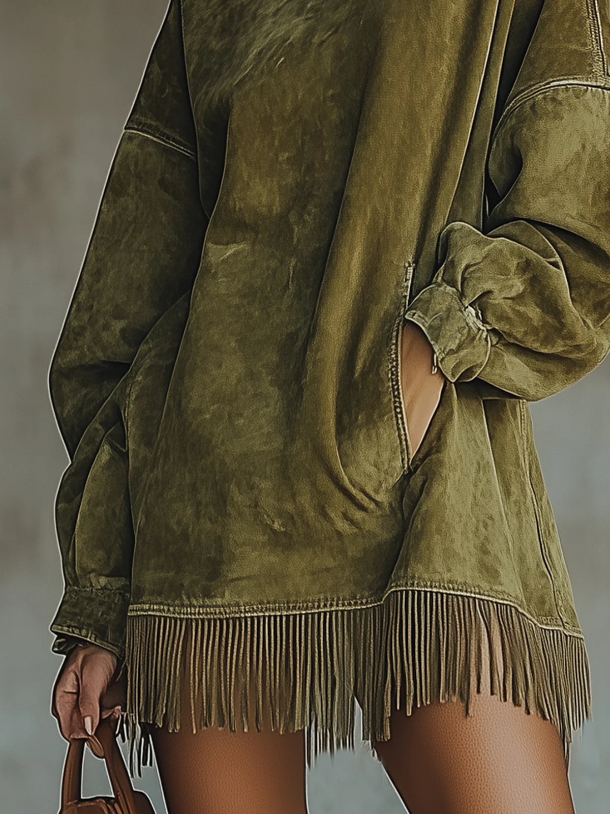 Vestido de Gola Alta em Suede Sintético