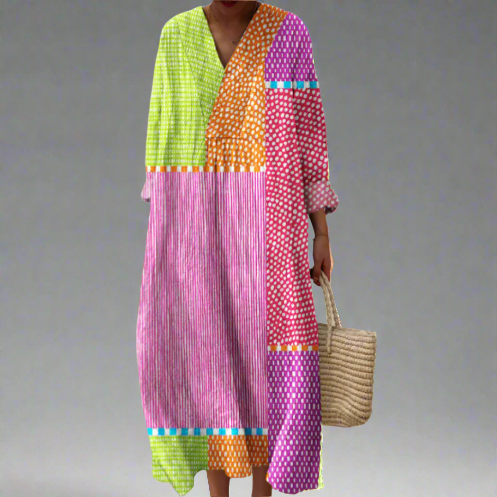 Ruby | Vestido Maxi Patchwork de Poá