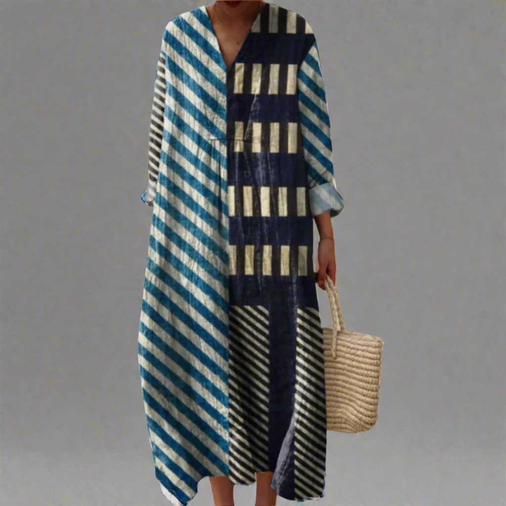 Martha | Vestido Midi Listrado de Patchwork Moderno