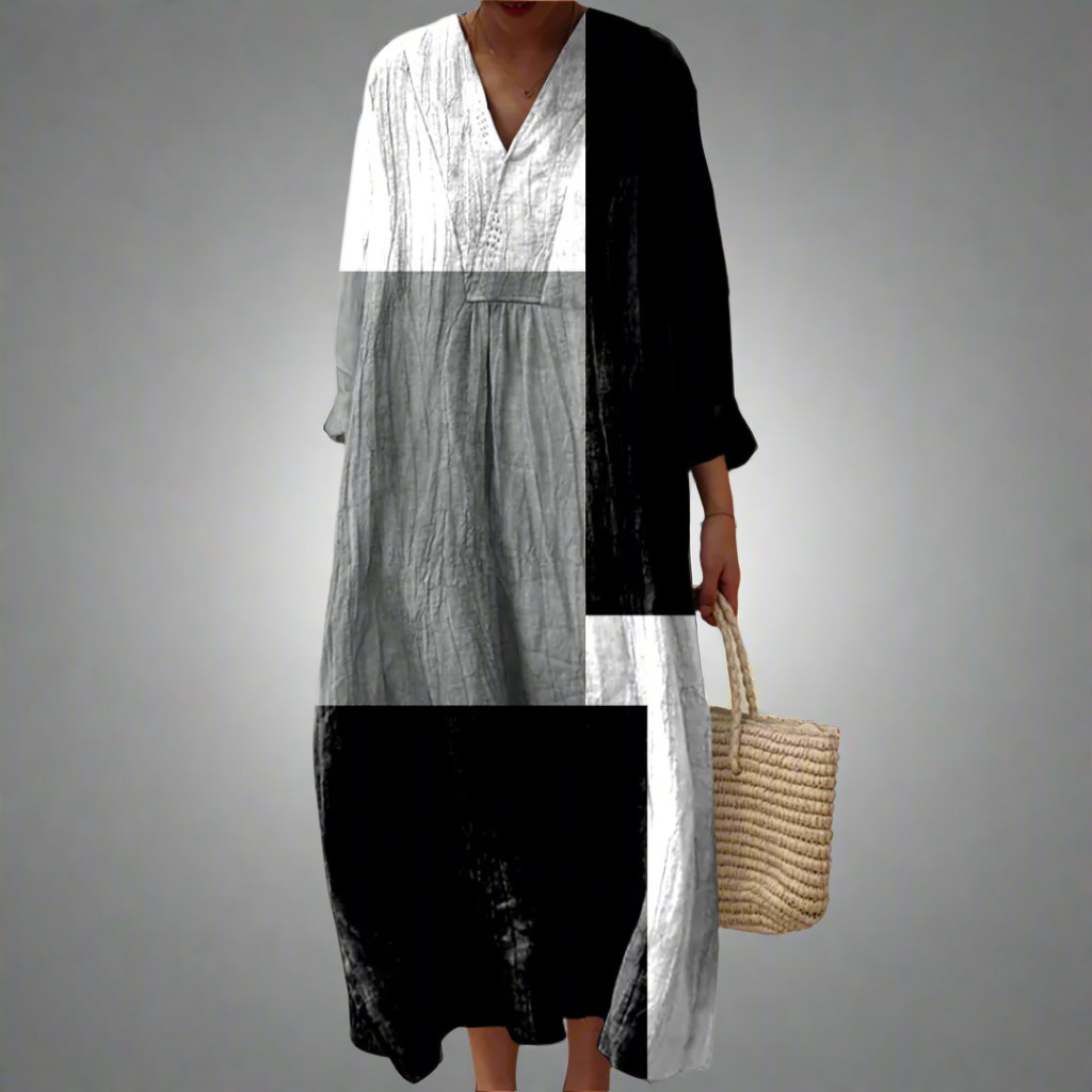 Colette | Vestido Maxi Patchwork Abstrato