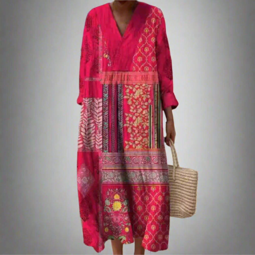 Maisie | Vestido Midi Longo Boho em Patchwork