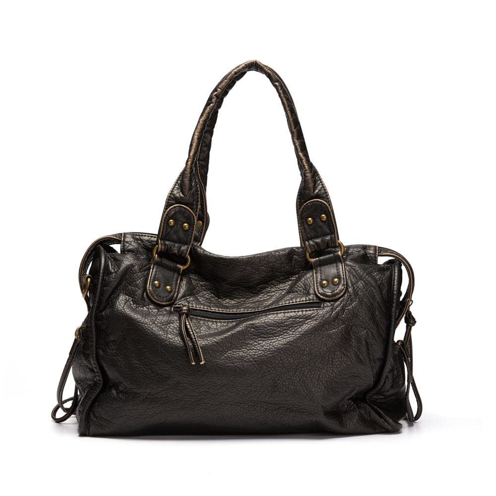 Bolsa de mão preta de couro vintage elegante