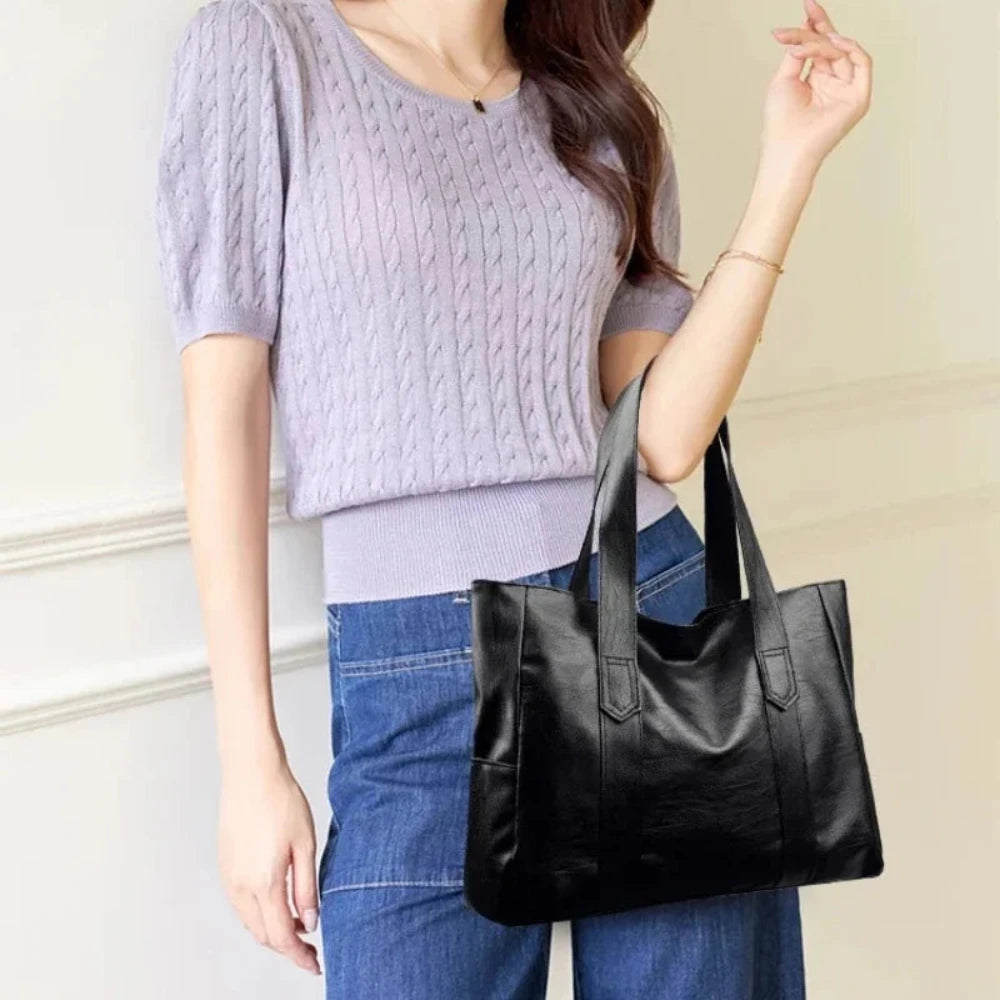 Susan - Bolsa de Ombro de Couro Luxuosa Minimalista