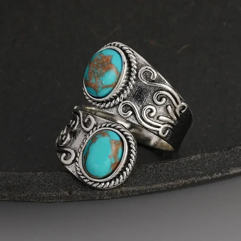 Anel de Banda Cruz em Turquesa Vintage Elegante