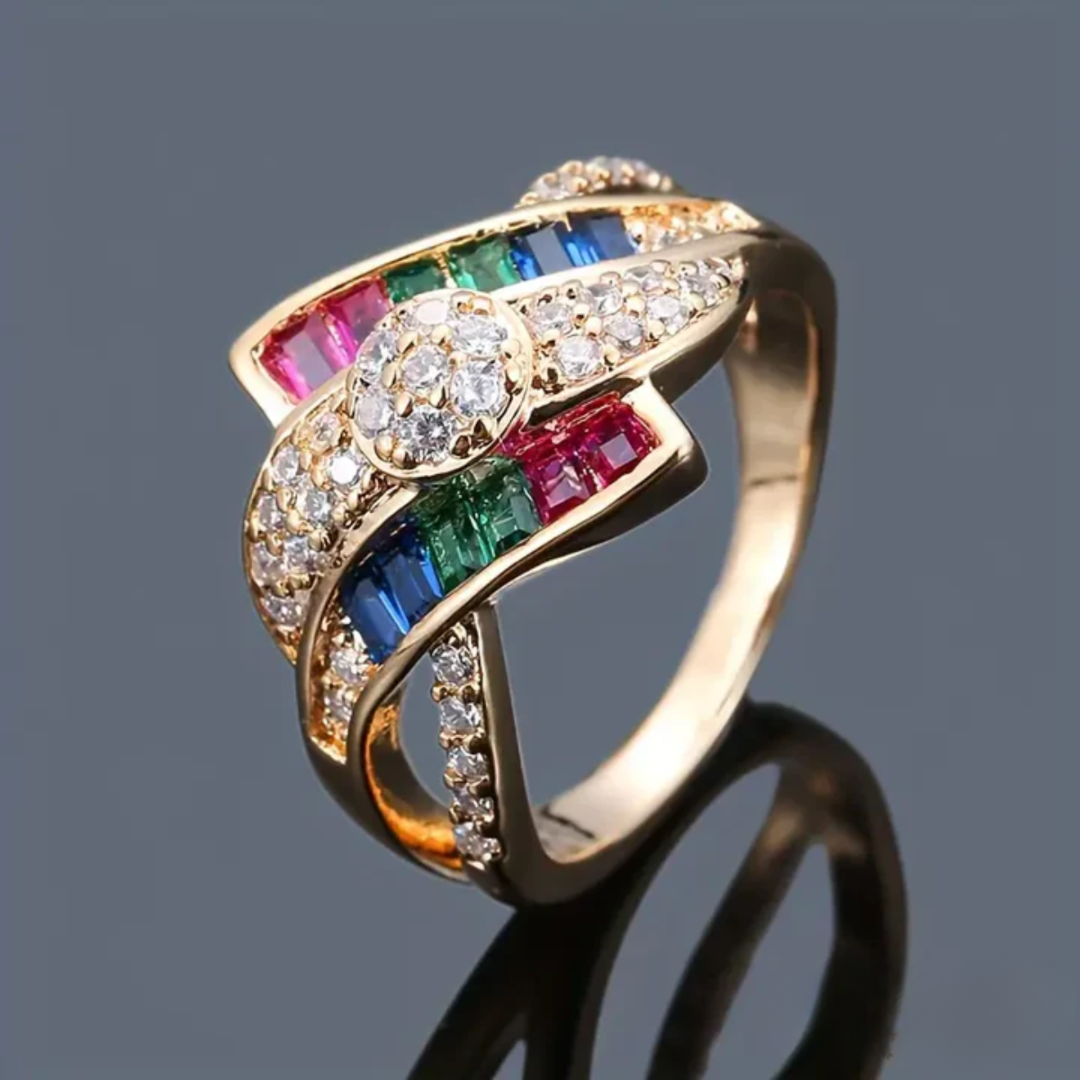 ANEL DOURADO IRREGULAR COLORIDO