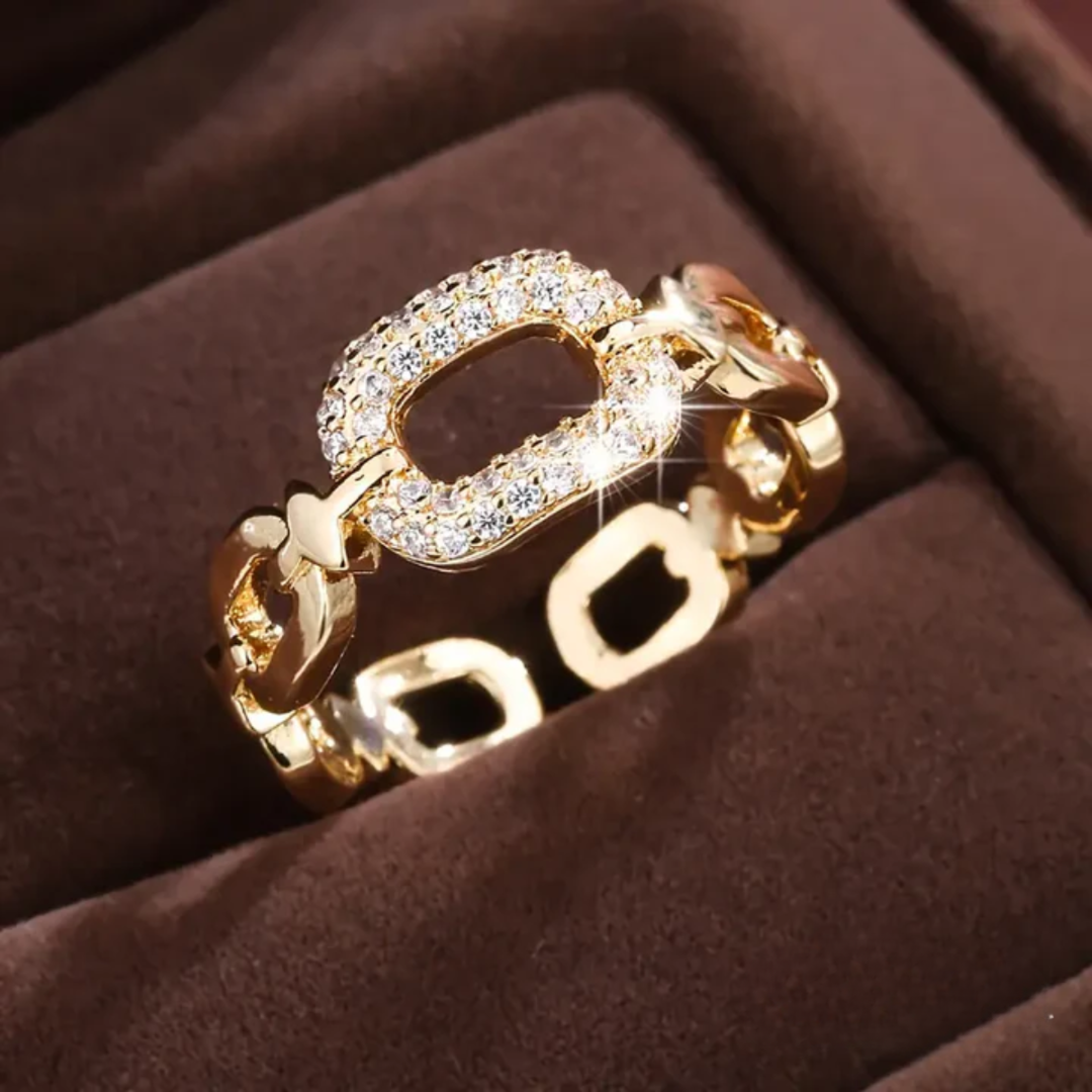 ANEL DOURADO DE CORRENTE BRILHANTE