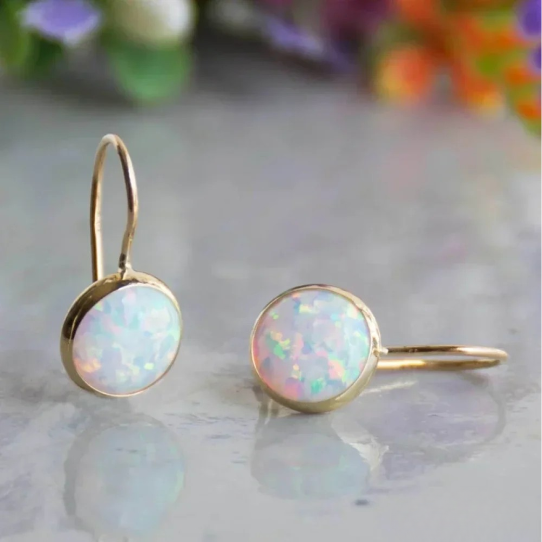 Brincos de Ouro com Pedra Opal Vintage