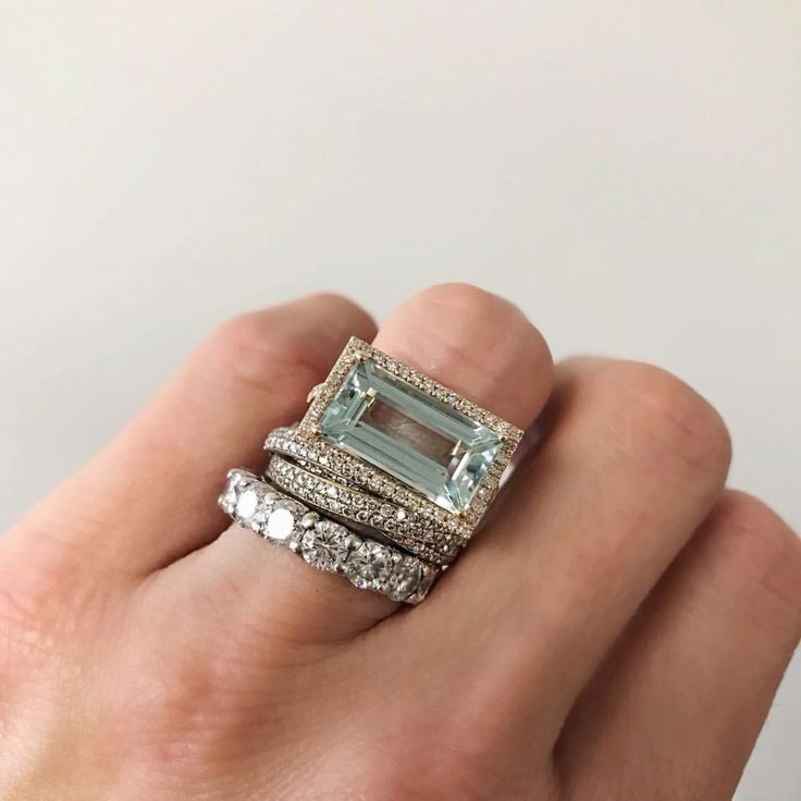 Conjunto de Anéis de Vidro Turquesa Prateado Vintage