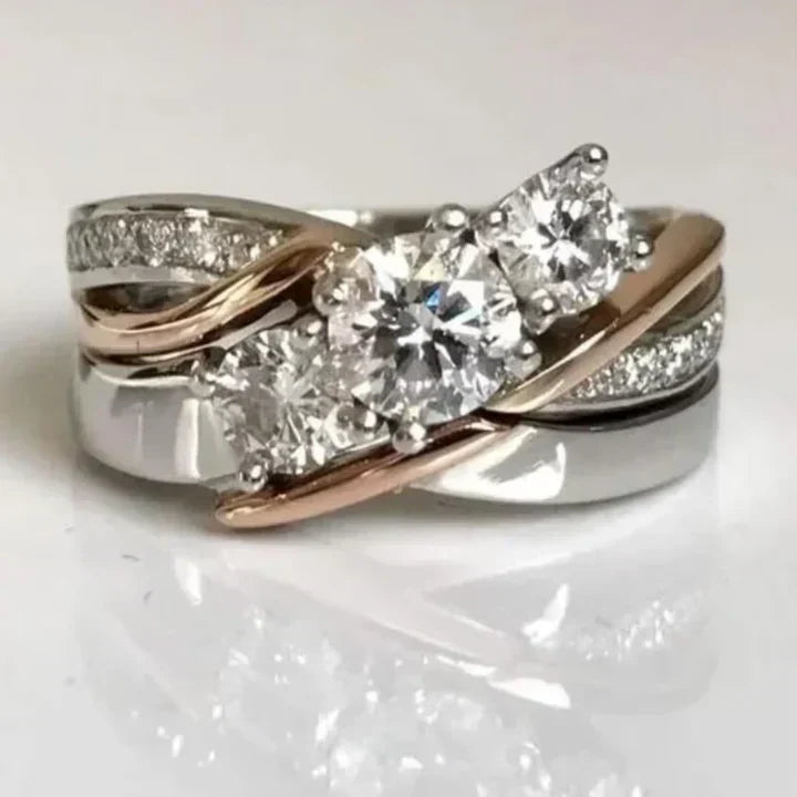 Anel Vintage de Zircônia Ouro e Prata