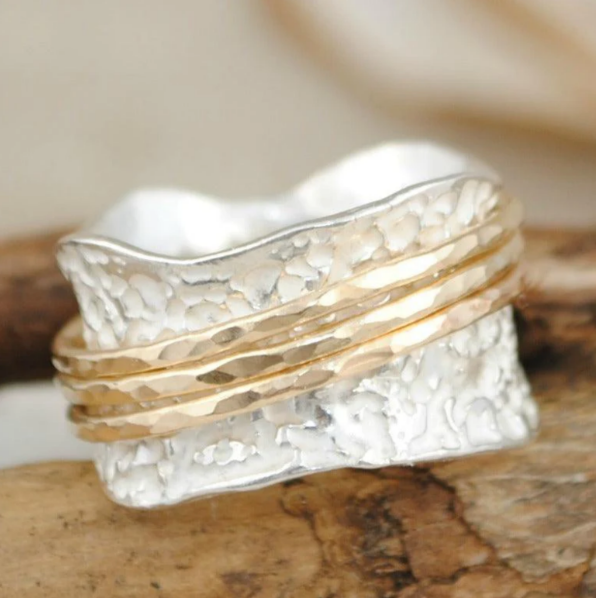 Anel Vintage Spinner Fino de Ouro e Prata