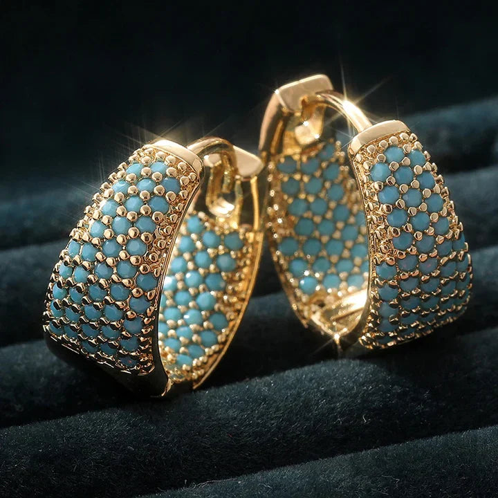 Brincos de Argola Incrustados com Pedra Azul