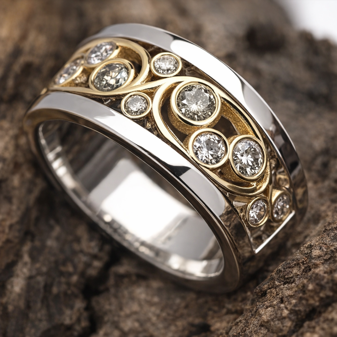 Anel Vintage de Ouro e Prata com Zircônia de Hera