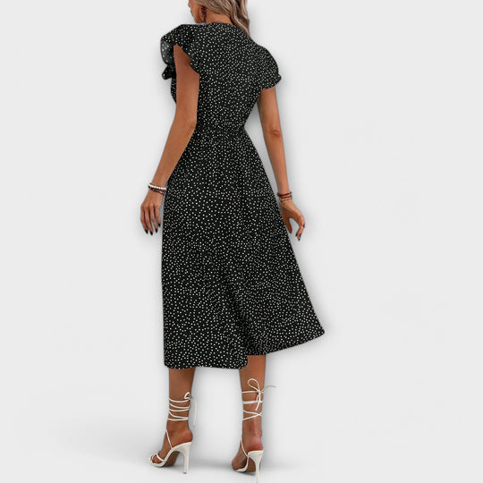 Vestido midi chique com bolinhas