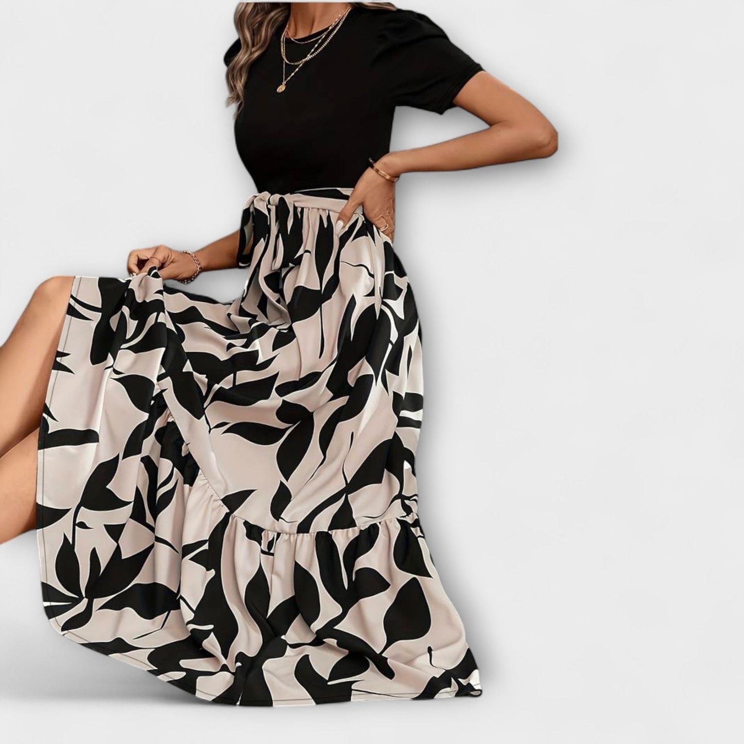 Luna - Vestido de Verão com Estampa Floral e Decote Redondo