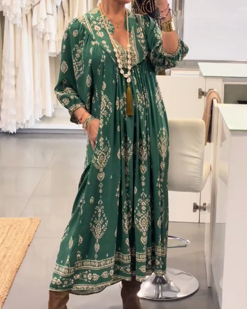 Vestido Casual Estampado com Bolsos Soltos