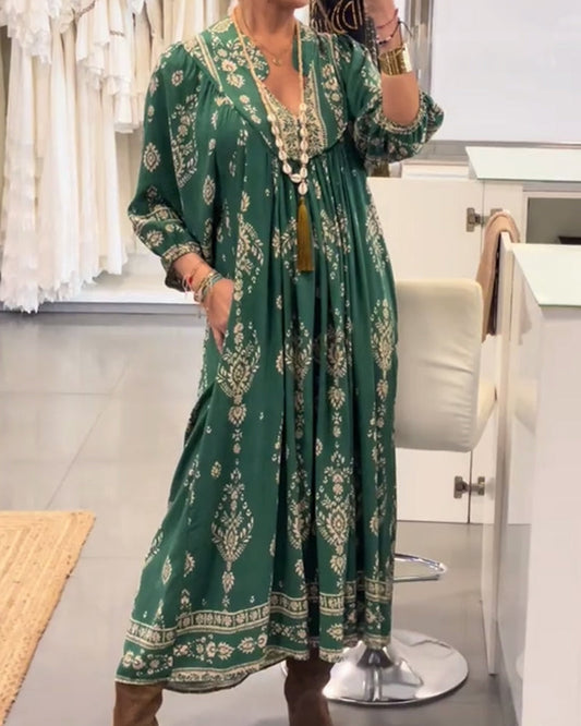 Vestido Casual Estampado com Bolsos Soltos