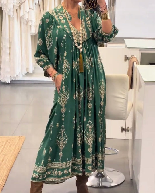 Vestido Casual Estampado com Bolsos Soltos