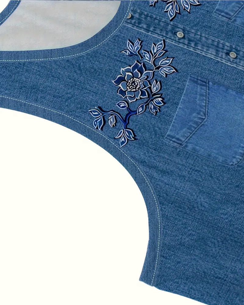 Vestido Sem Mangas com Aparência de Jeans