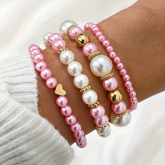 Conjunto de Pulseiras de Coração de Pérola Elegante