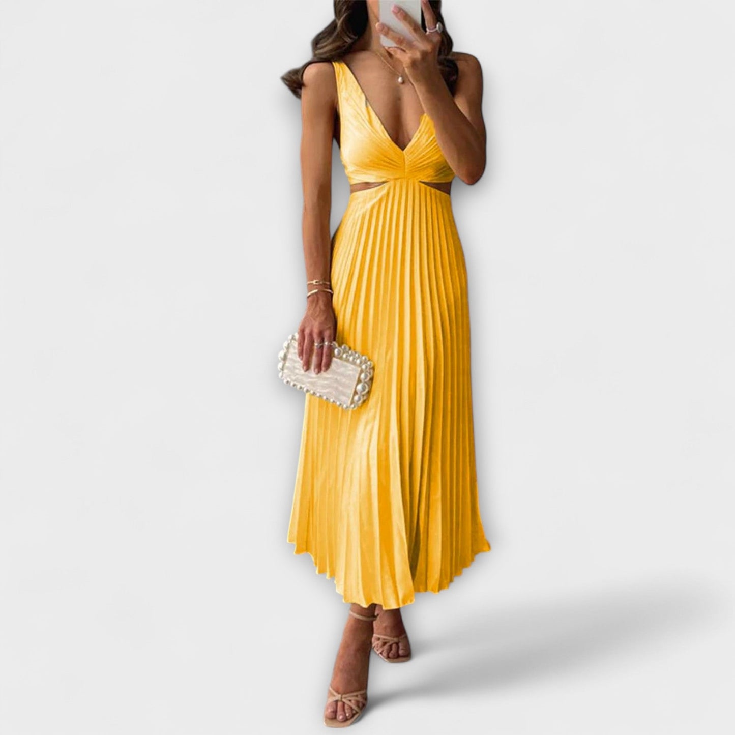 Elegante Vestido Midi de Festa com Plissado
