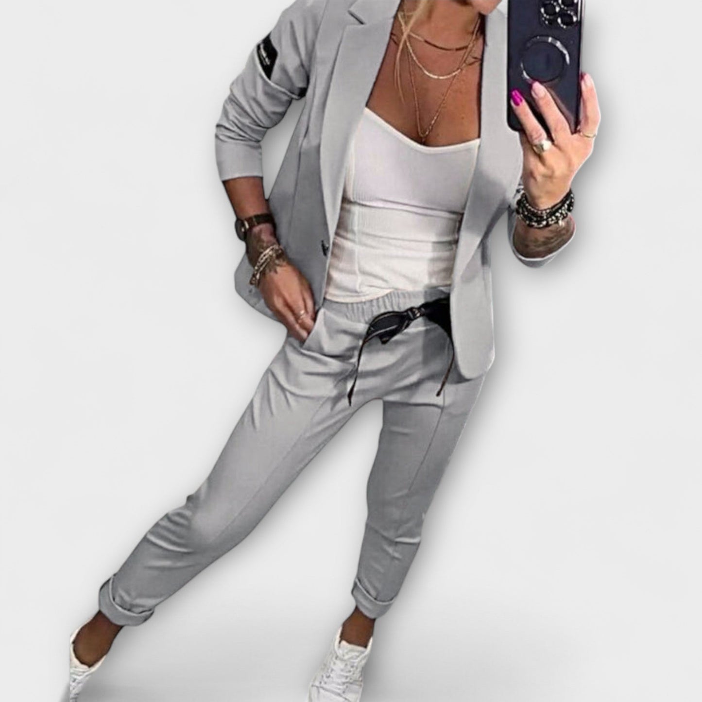 Malou - Conjunto Coordenado de Top, Jaqueta e Calça