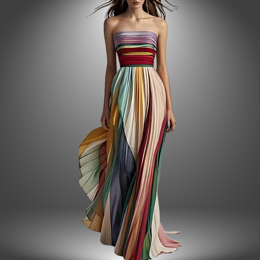 Clover - Vestido de Festa Off-Shoulder Arco-Íris Chic