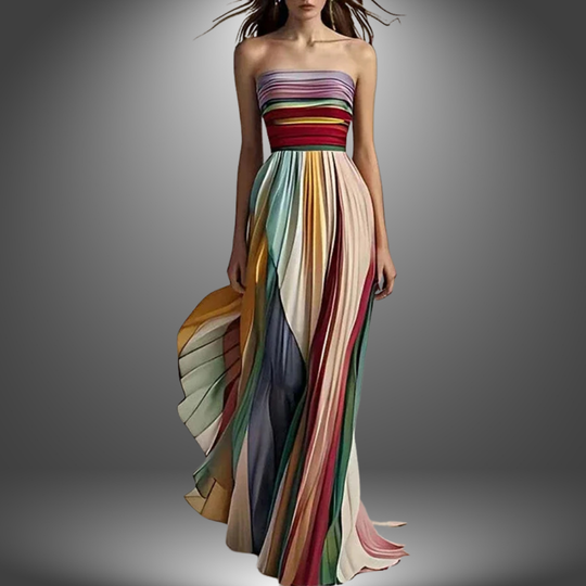 Clover - Vestido de Festa Off-Shoulder Arco-Íris Chic