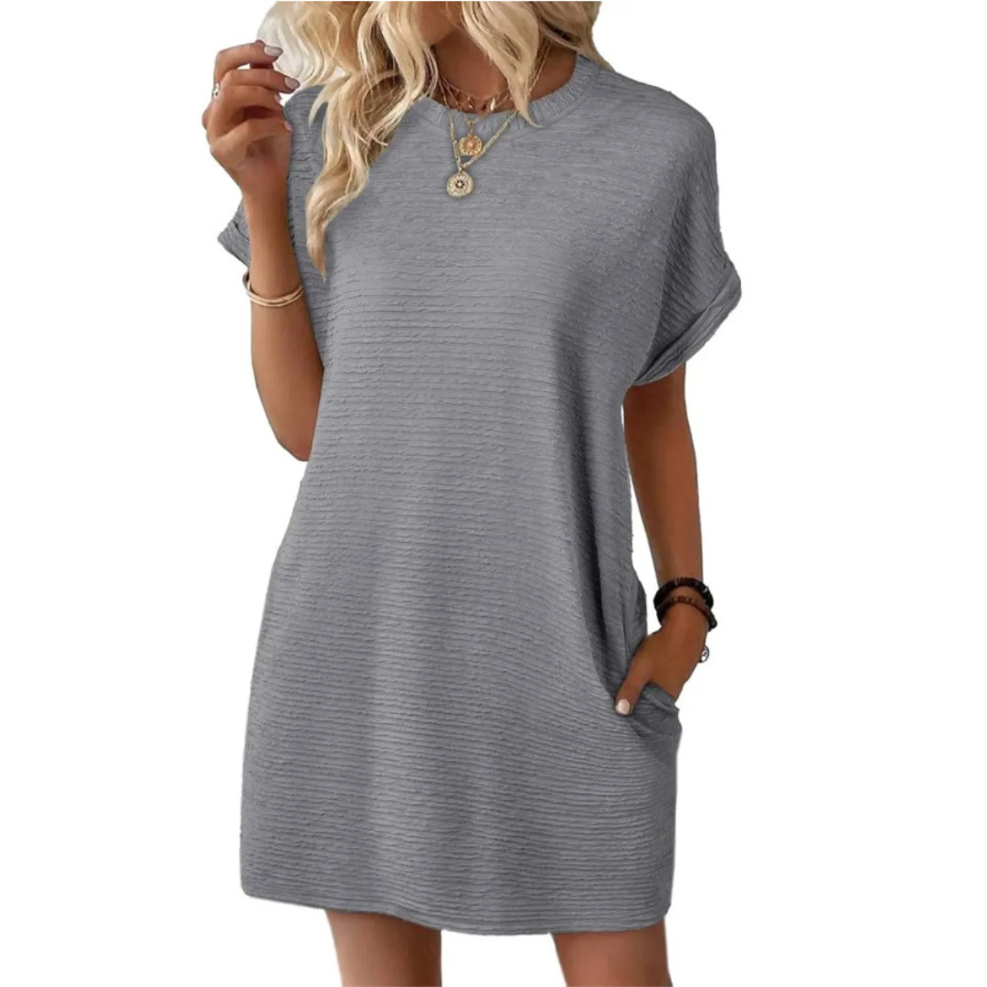 EVASHA™ – Vestido de Verão Casual Minimalista com Decote Redondo