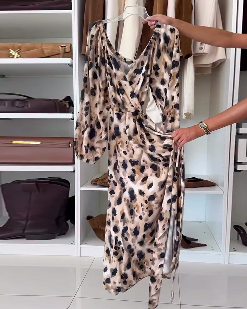 Vestido Sexy com Decote em V Impresso