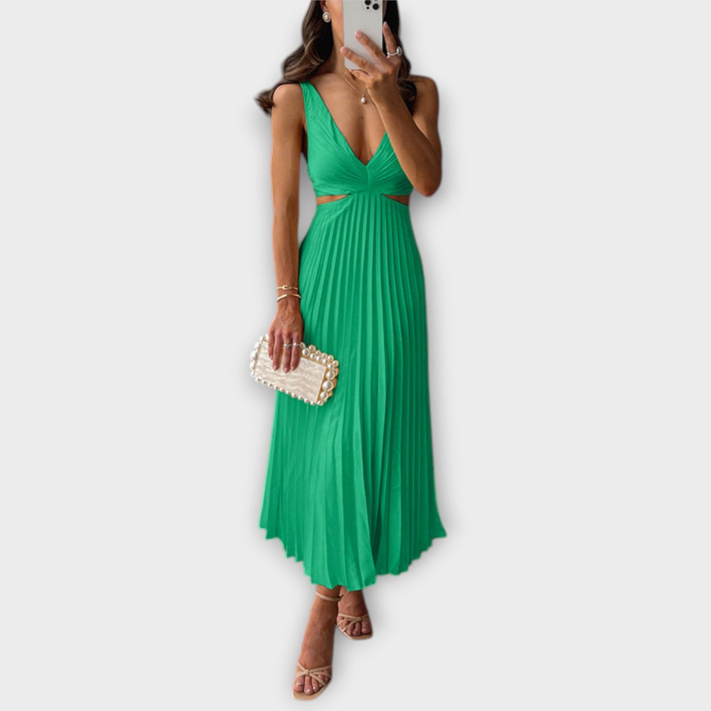 Elegante Vestido Midi de Festa com Plissado