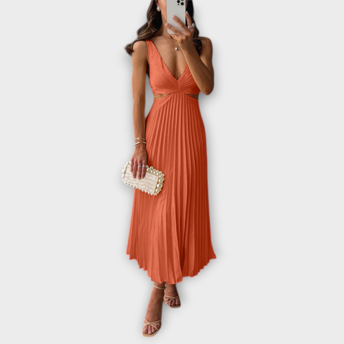 Elegante Vestido Midi de Festa com Plissado