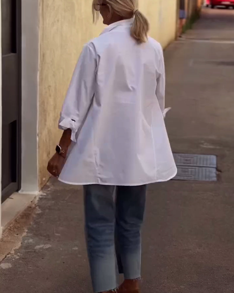 Camisa Casual com Lapela, Mangas Longas